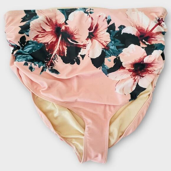 Albion Floral High-Waisted Bikini Bottom XXL Nylon/Spandex Peach & Floral Print - Picture 1 of 9